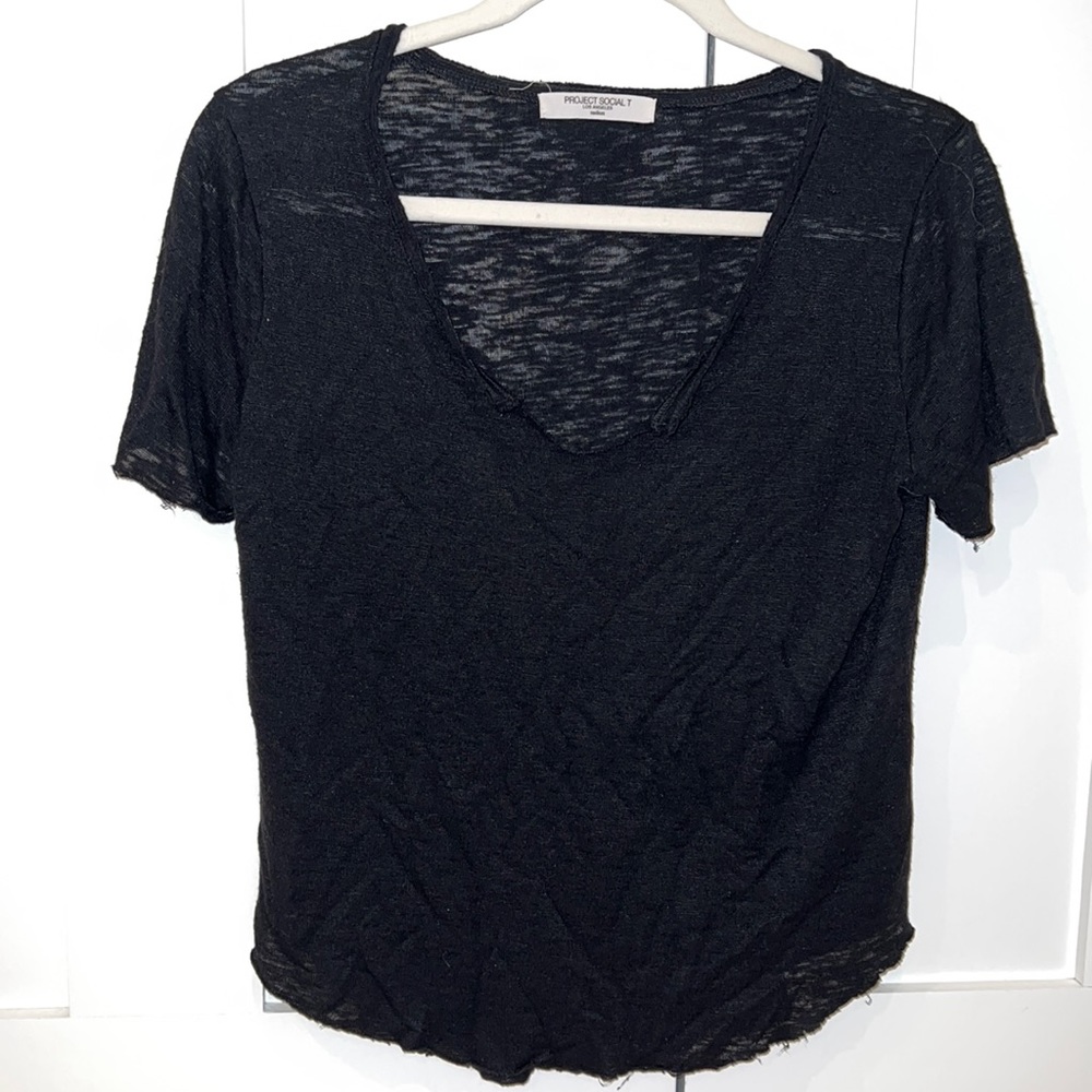 Black, Sheer V-Neck T-Shirt